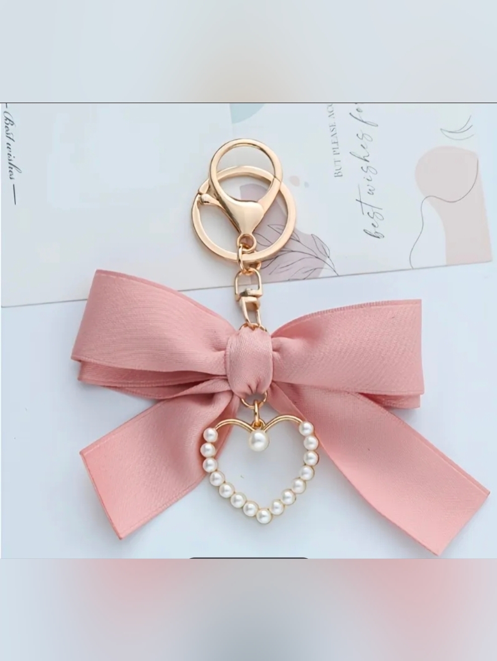 Bow Heart Pearl Purse Charm - Pink